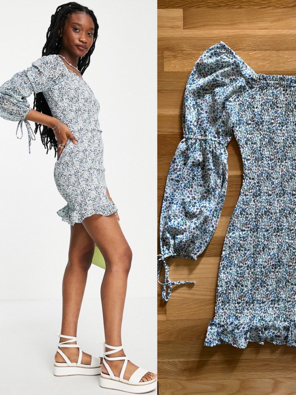 Asos Influence Blue Smocked Dress